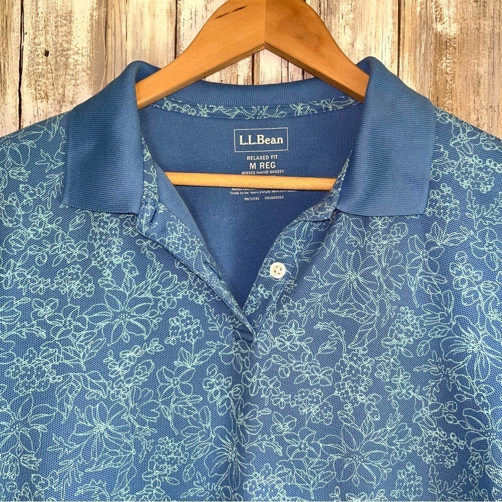 L.L. Bean Blue Patterned Polo Shirt - Picture 4 of 5